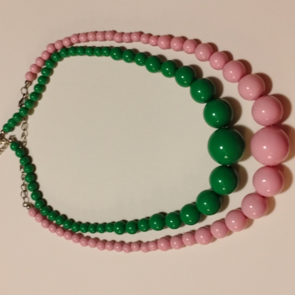 Set of Pink and Green graduated bead necklaces